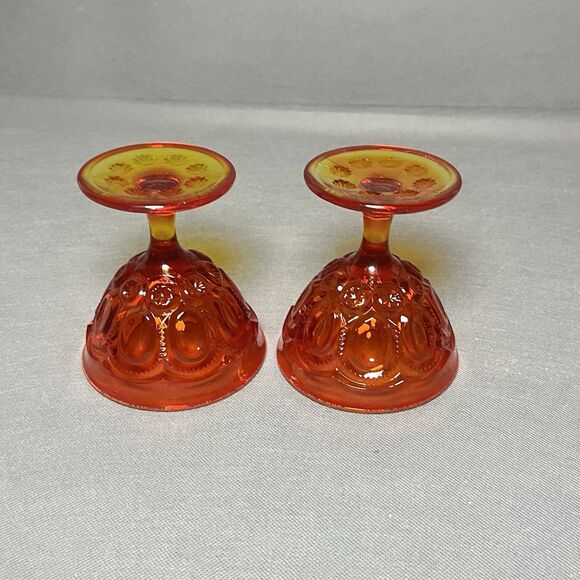 VINTAGE LE SMITH AMBERINA MOON AND STARS CORDIAL GLASSES-UV-GLOWS - Picture 11 of 13